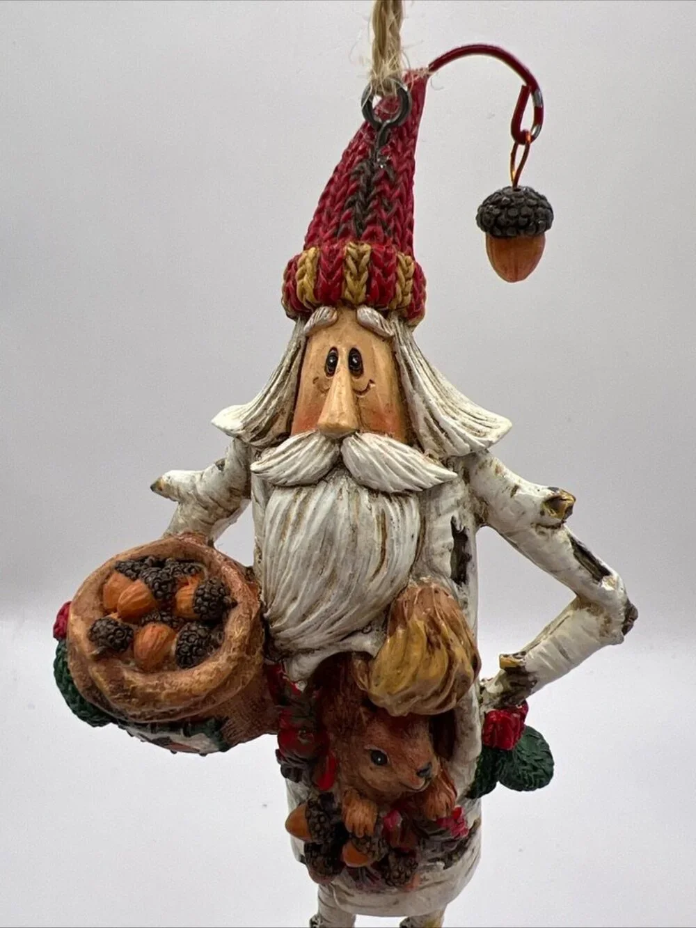Kurt Adler Hinged Leg Santa Christmas Ornament Squirrel Acorn Birch Tree Trunk